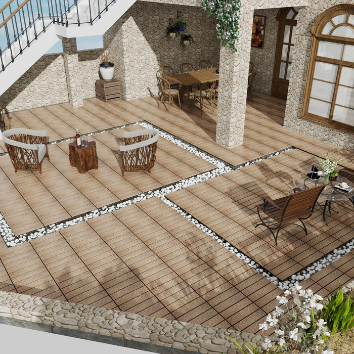 Patio Deck Tiles, Interlocking Diy Flooring For Indoor / Outdoor Use (Set of 22) - Teak