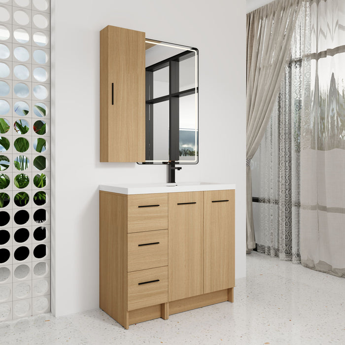 Freestanding Bathroom Vanity Set With Tall Linen Cabinet, 3 Drawers And Large Storage, Single Sink