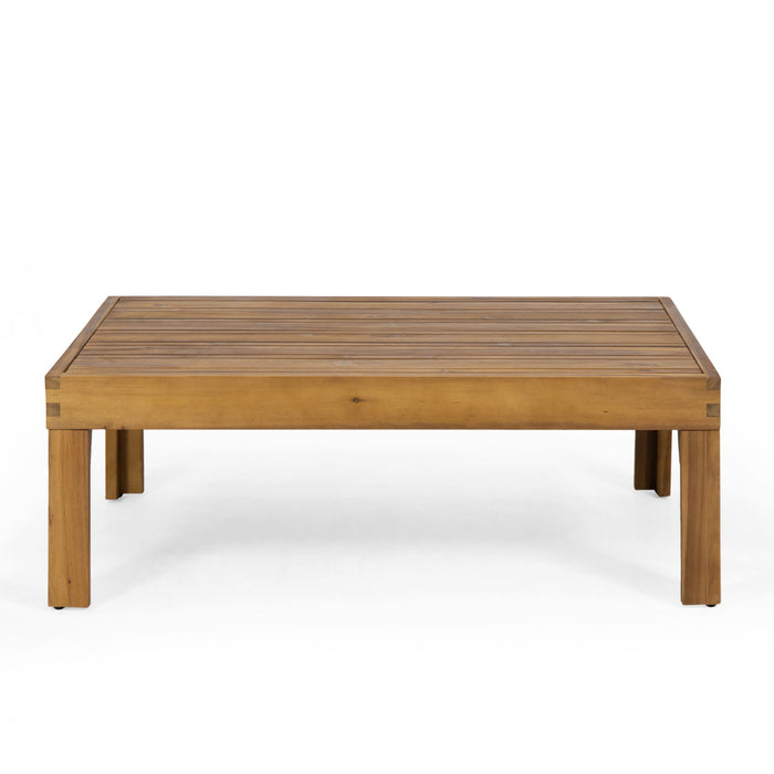 Outdoor Patio Set With Coffee Table And Loveseat - Teak / Beige