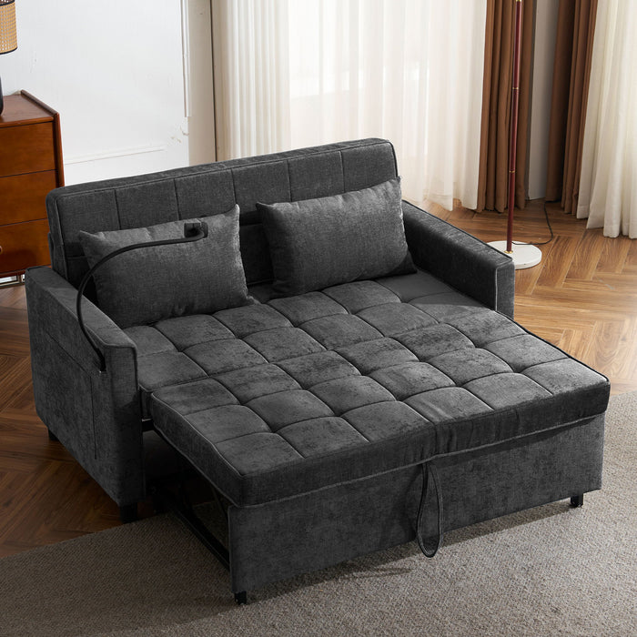 Loveseat Sofa Bed Sleeper With Reversible Backrest, Side Pockets, USB Ports, Phone Holder