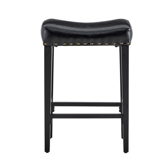 Bar Stool With Brass Nailhead Trim (Set of 2) - Black