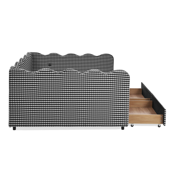 Gingham Daybed With USB Charging Port, Wave-Shaped Design