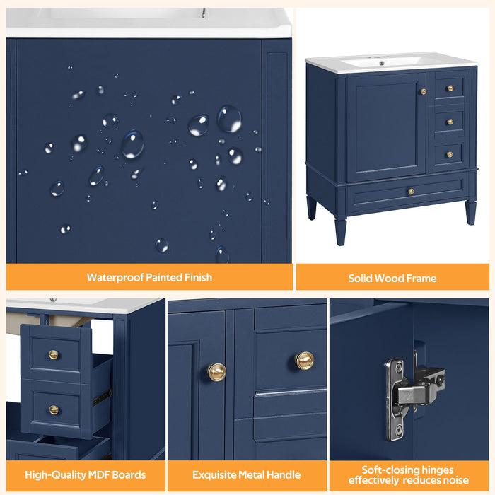 Bathroom Vanity With Sink, 3 Drawer Storage Cabinet