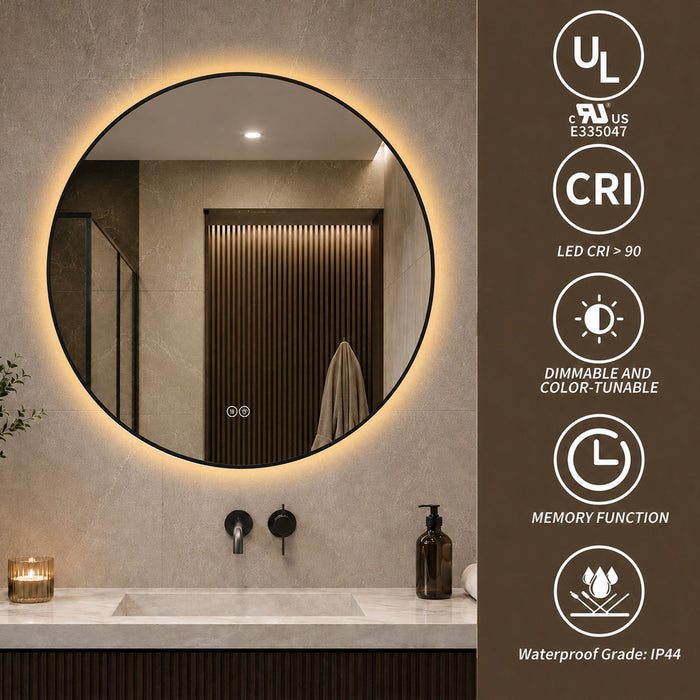 Round Framed Dimmable ED Bathroom Mirror With Anti Fog