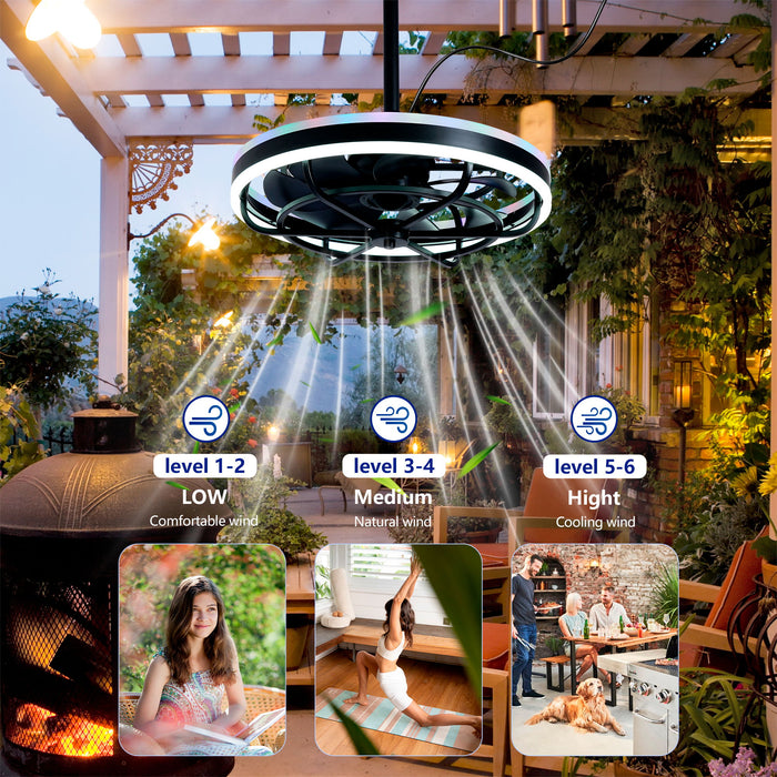 Ceiling Fan Light LED Light Source And Remote Control, 3000 - 6500K Dimmable LED Fan Light, 6 Speeds, For Living Room - Matte Black