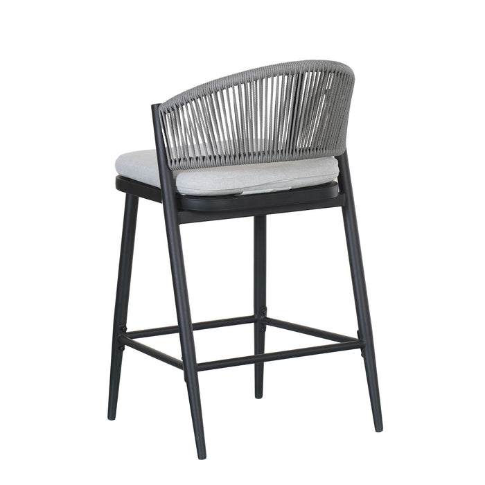 Outdoor 26" Counter Height Metal Frame Counter Stools With Scallop Shaped Backrest & Water Resistant Cushions