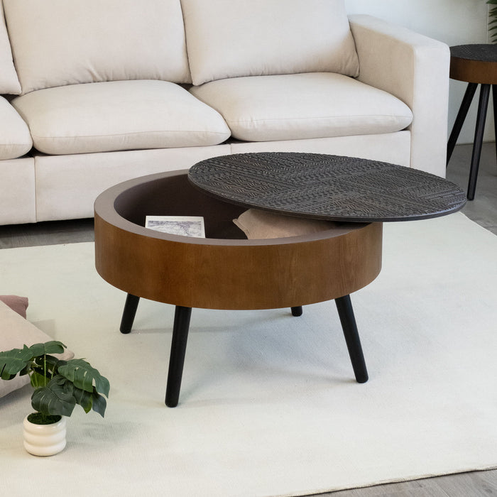 Round Coffee Table With Storage Function For Living Rooms