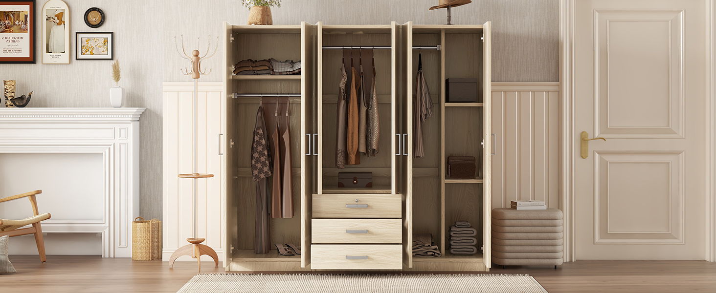 6 Doors Wardrobe Storage For Bedroom, With Big Drawers