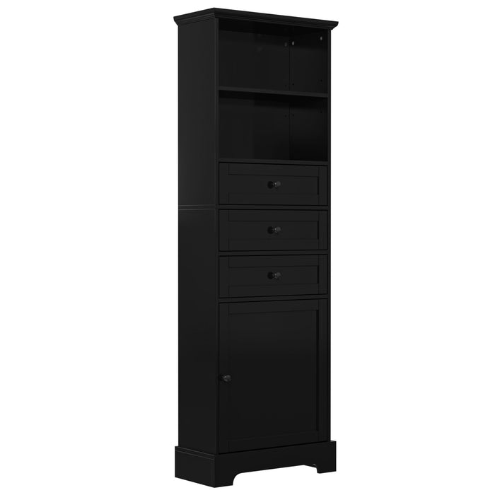 Tall Storage Cabinet With 3 Drawers And Adjustable Shelves For Bathroom