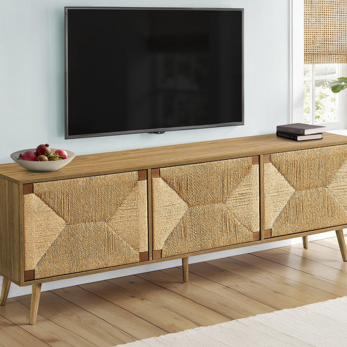 TV Stand, Storage Cabinet Console With Adjustable Shelf And Cable Management - Walnut