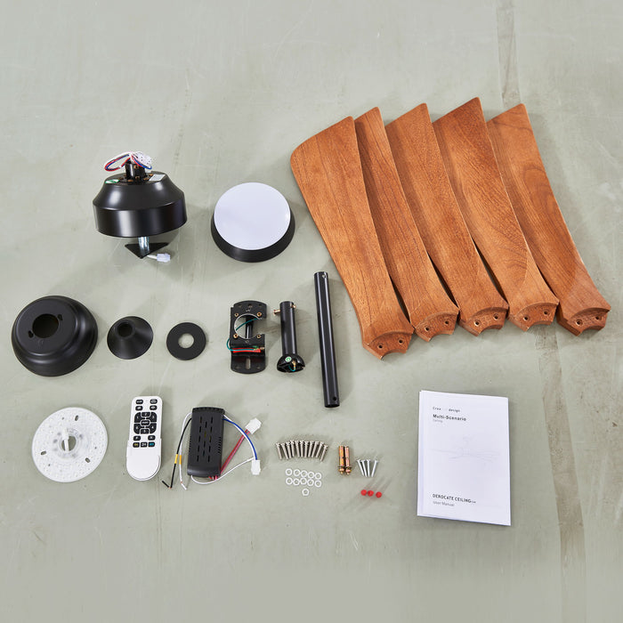 5 Blades Ceiling Fan With Lights Remote Control - Matte Black