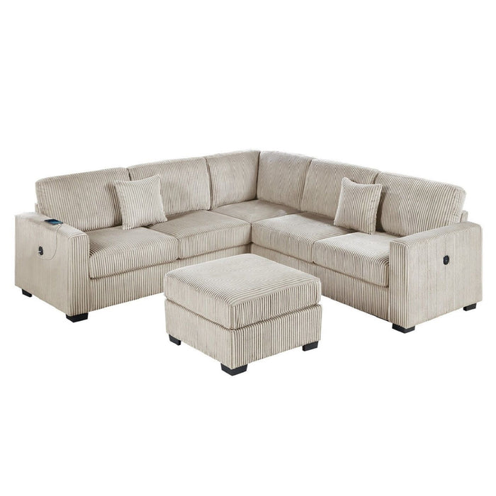 Upholstered L - Shaped 4 Piece Sectional Set With USB, Cocktail Ottoman