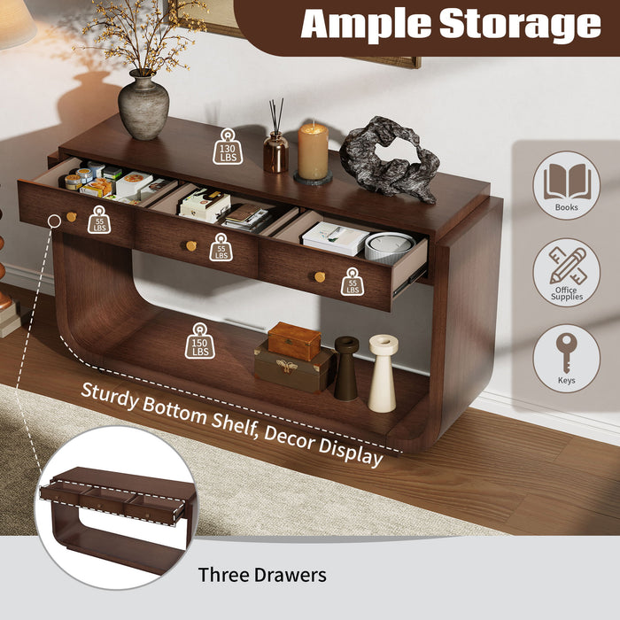 Console Table With 3 Drawers, Display Shelf