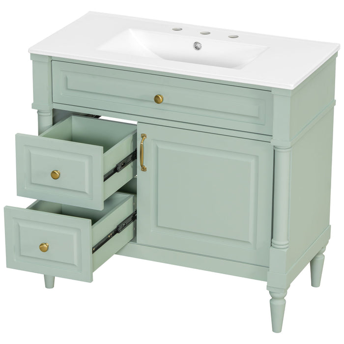 Freestanding Bathroom Vanity With Sink, Adjustable Shelf, Flip Drawer