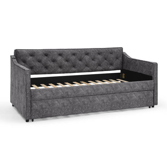 Daybed With Pop Up Trundle And USB Charging Armrest
