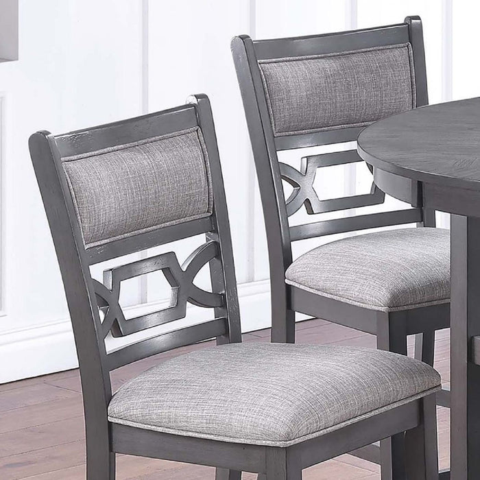 5 Piece Counter Height Dining Set With Storage Shelves Round Table And Upholstered High Chairs - Gray