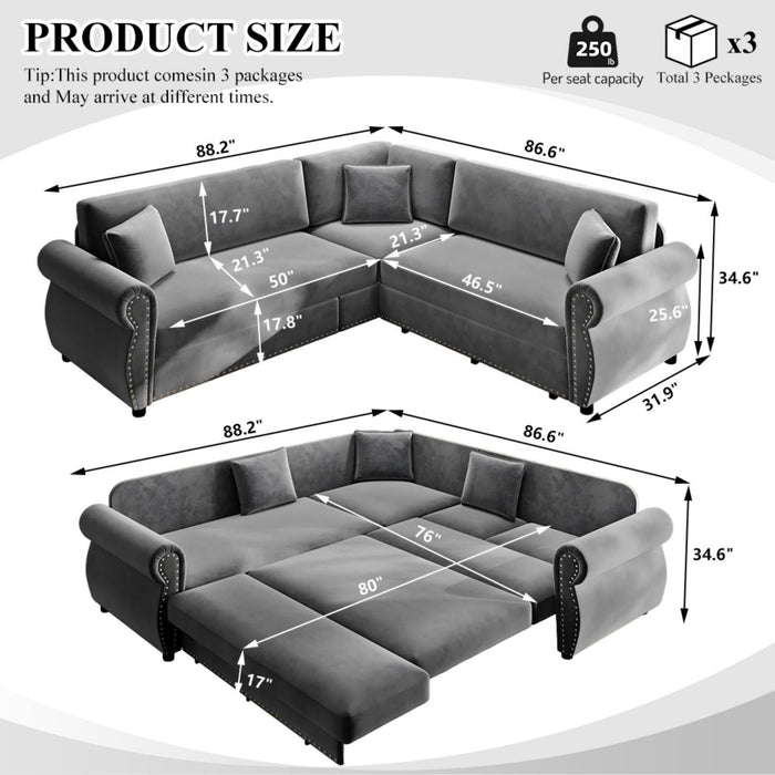 L-Shaped Sofa Couch With Pull-Out Bed