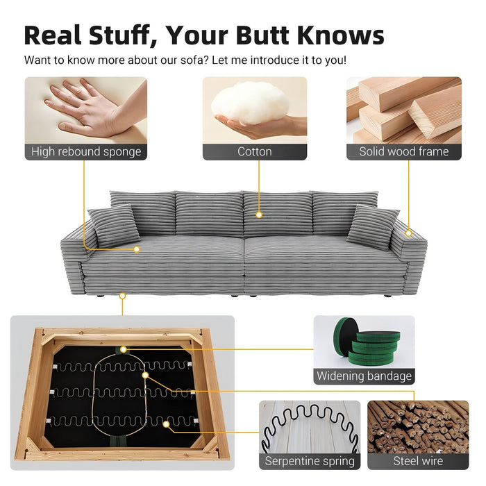 Plush Corduroy 4 Seat Sofa With Soft Pillows And Movable Ottoman