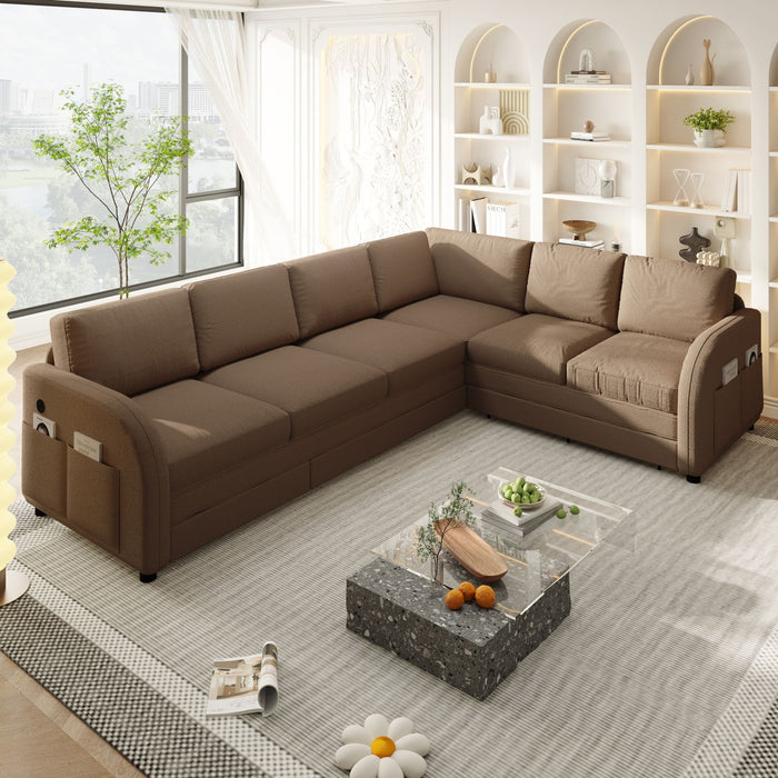 L-Shaped Couch With Pull-Out Bed, Convertible Sleeper Sofa With Side Pocket & USB Port