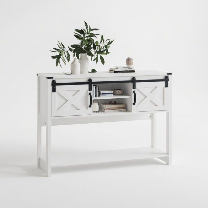 Farmhouse Entryway Table With Sliding Barn Door
