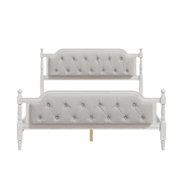 Traditional Style Solid Bed Frame With Upholstered Tufted Headboard, No Box Spring Needed
