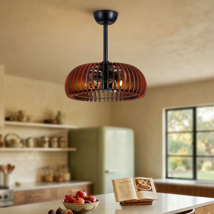 Pumpkin Ceiling Fan, Fandelier With 6 E12 Sockets, Reversible DC Motor, Adjustable Hanging, 6 Speeds Remote Control - Black