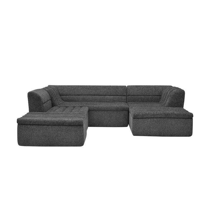 U-Shaped Modular Sectional Sofa With Chaise And Movable Ottoman With Wave-Shaped Armrest