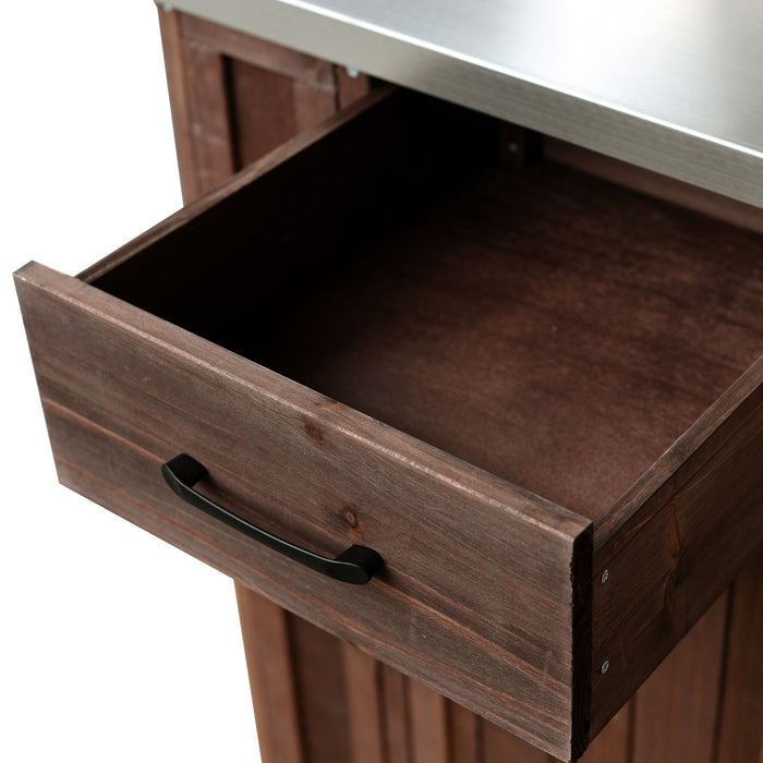 Outdoor Kitchen Island Prep Station With Lockable Wheels, Ample Storage, Towel & Spice Racks
