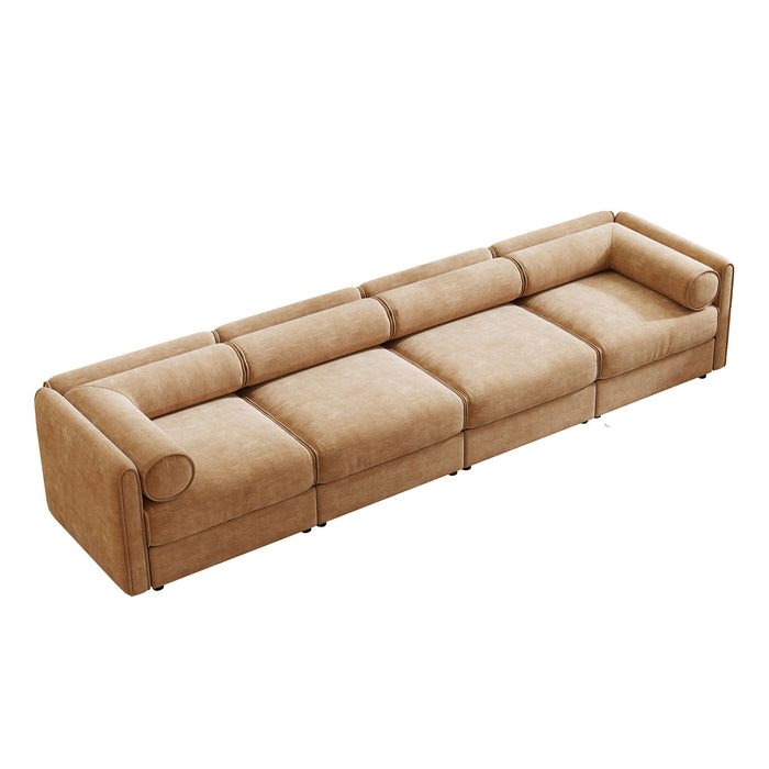 Stylish Chenille Sofa With Storage Seat And Cylindrical Backrest