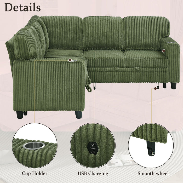 L-Shaped Sofa With Pull Out Sofa Bed With USB