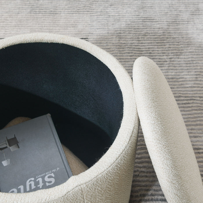 Classic 2 Piece Round Storage Ottoman Set With Drum Shaped Stool