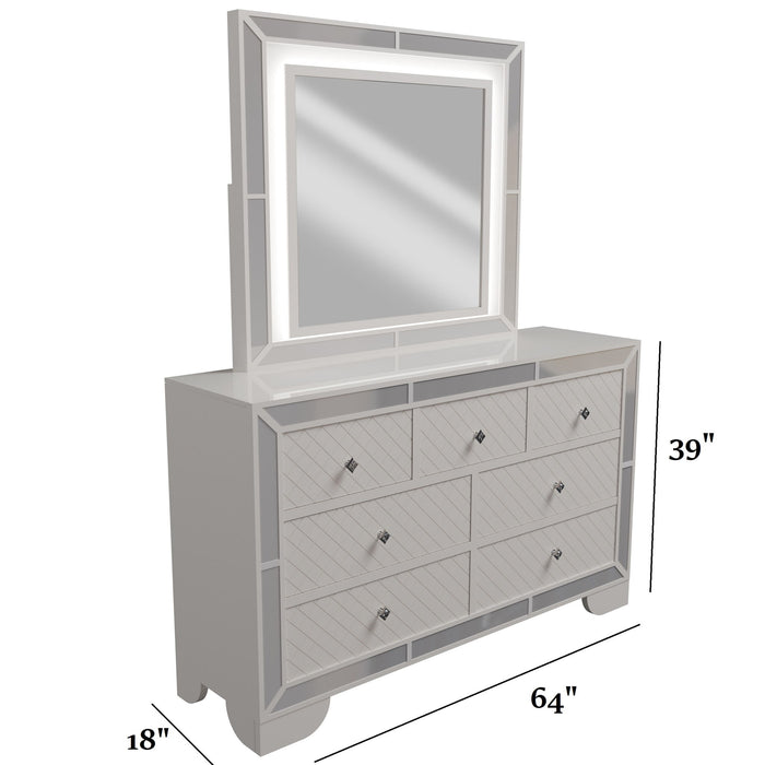 1 Piece Dresser With Diamond-Shaped Knob Handles, Bedroom Furniture - Cream
