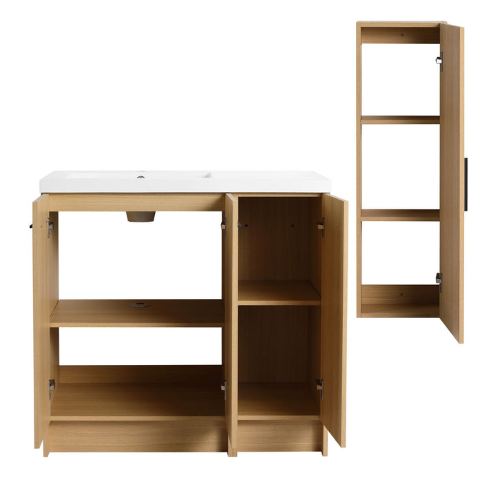 Freestanding Bathroom Vanity Set With Tall Linen Cabinet, 3 Door Storage Cabinet, Single Sink