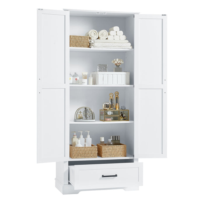 Tall Bathroom Storage Cabinet With 2 Doors And 2 Drawer, Adjustable Shelf - White