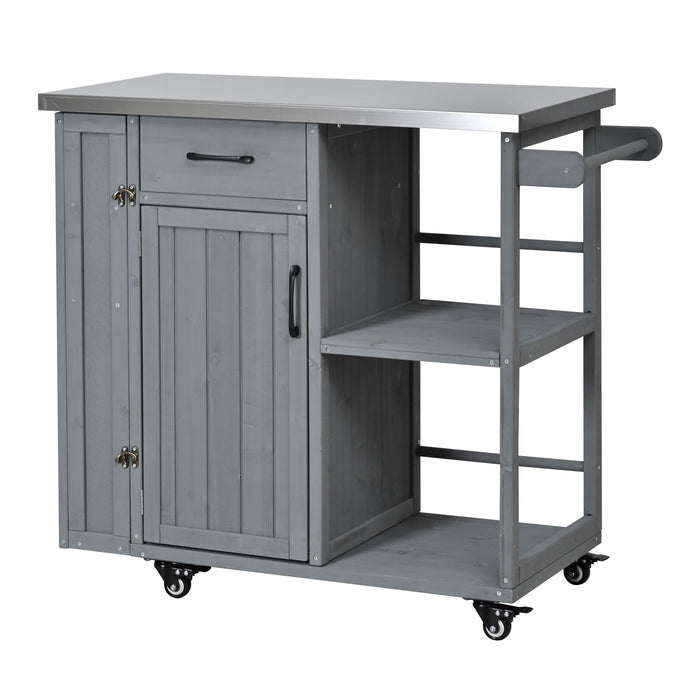 Outdoor Kitchen Island Prep Station With Lockable Wheels, Ample Storage, Towel & Spice Racks