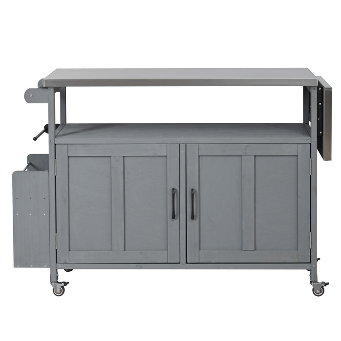 Foldable Outdoor Kitchen Island With Lockable Wheels, Storage Cabinet And Towel Rack For Patio