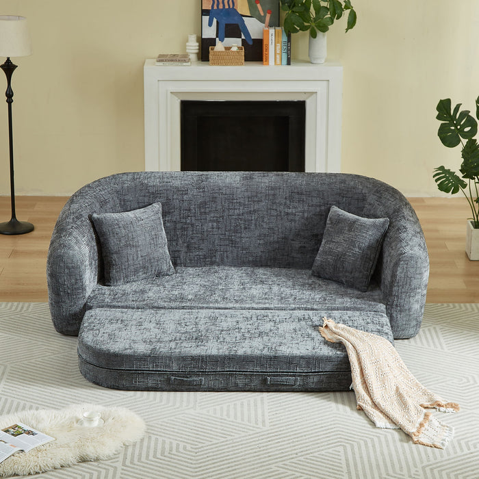 Curved Convertible Sofa, 2 In 1 Fold Out Bed With Pull Out Base And Deep Seat
