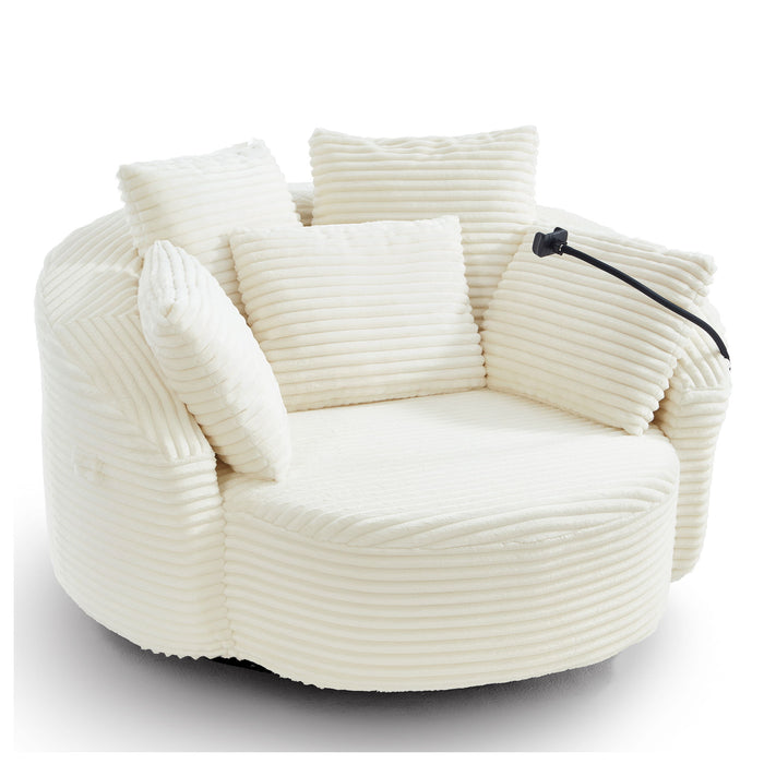 Swivel Accent Barrel Chair With Adjustable Phone Holder, 5 Pillows For Living Room