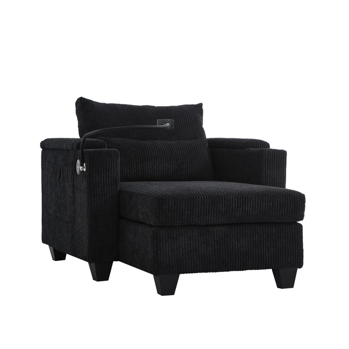 Convertible Chaise Lounge Sofa Chair With USB Ports, Cup Holders, Phone Holder And Storage