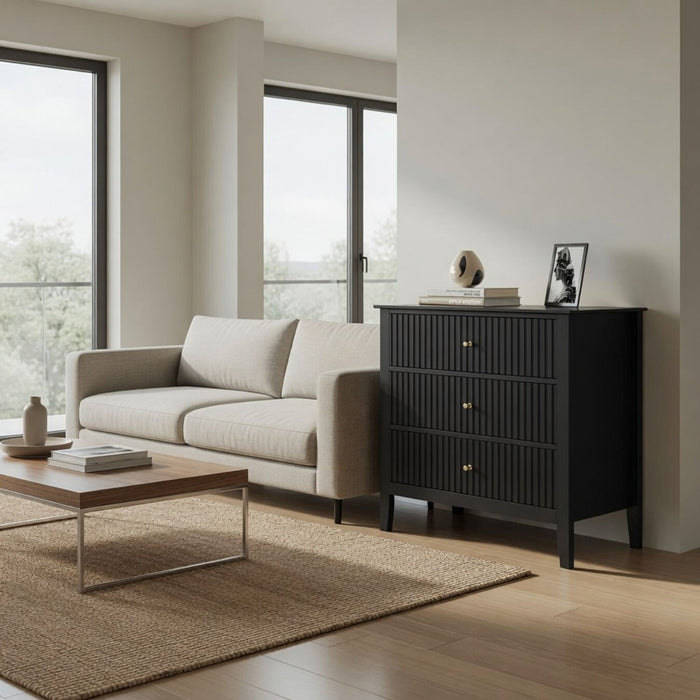 Fluted 3 Drawer Nightstand With Soft Close Slides