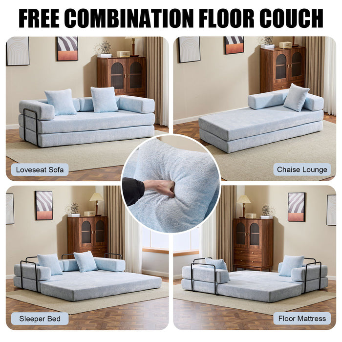 Convertible Floor Sofa Bed With Pillow Back Support Armrest