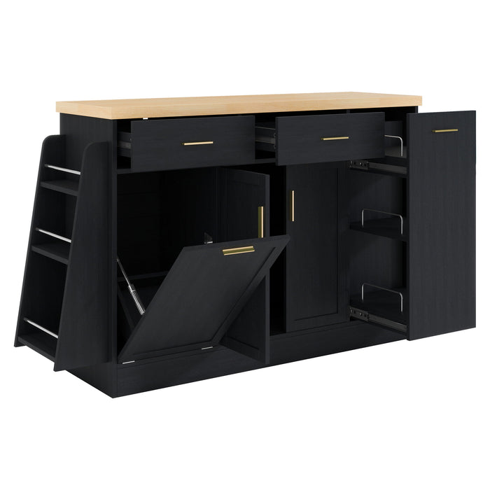 Kitchen Sideboard With Sliding Door Cabinet, 3 Tier Spice Rack