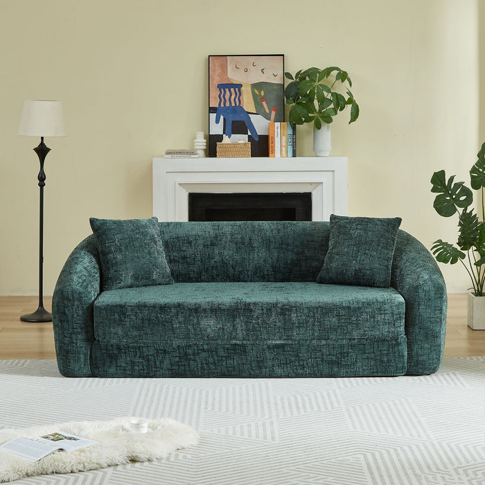 Curved Convertible Sofa, 2 In 1 Fold Out Bed With Pull Out Base And Deep Seat