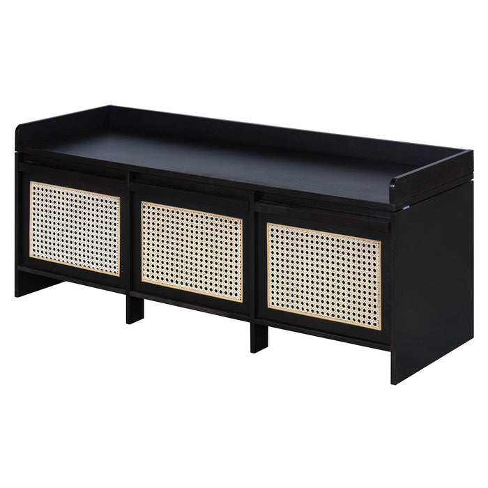 Entryway Shoe Bench With Drawers & Button Tufted Cushion