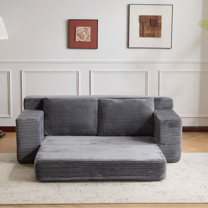 Loveseat Sofa, Comfortable Deep Seat Sofa Bed, Modern Small Corduroy Couch For Living Room Bedroom,Reversible Cushion With Pillows,No Assembly Required,Dark Gray