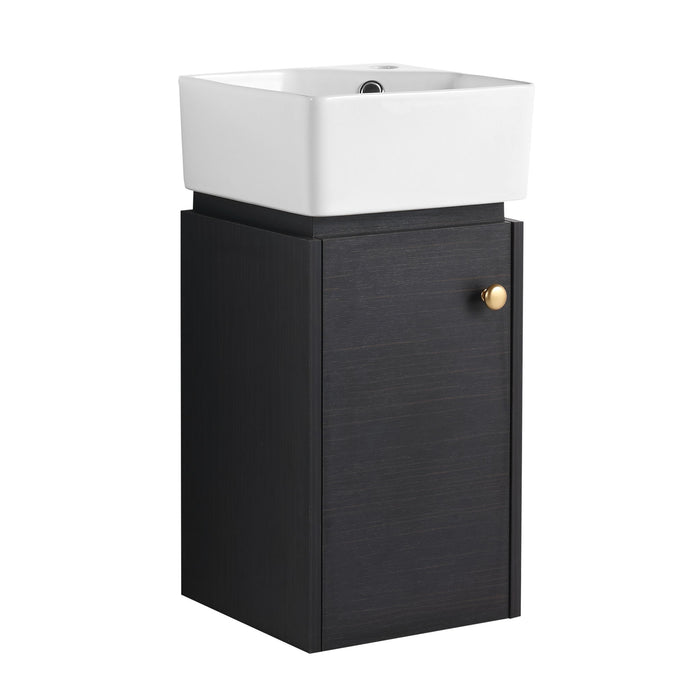 Compact Bathroom Vanity With Sink, Soft Close Door - Black Chestnut