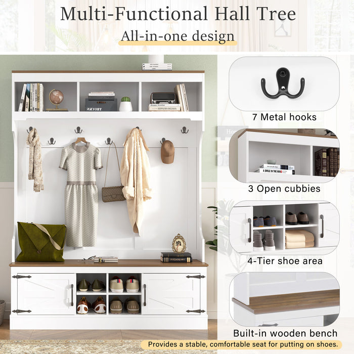 Farmhouse Hall Tree With Bench And Shoe Storage