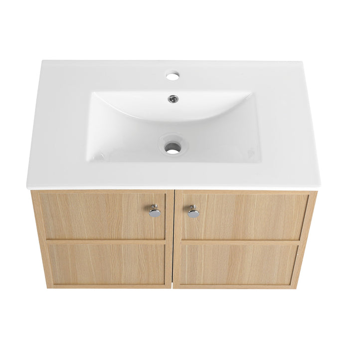 Wall Mounted Bathroom Vanity With Ceramic Sink And 2 Soft Closing Doors