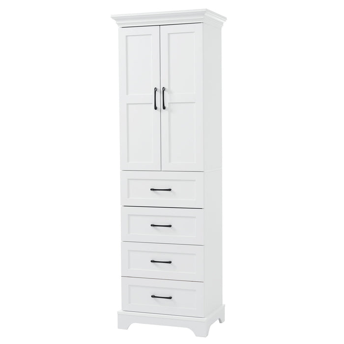 Bathroom Vanity With 2 Damping Hinge Doors, 3 Drawers, Adjustable Shelves - White