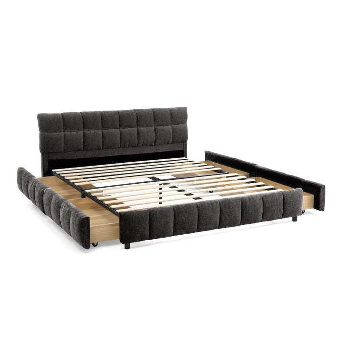 Modern Platform Bed Frame With Thick Chenille Fabric